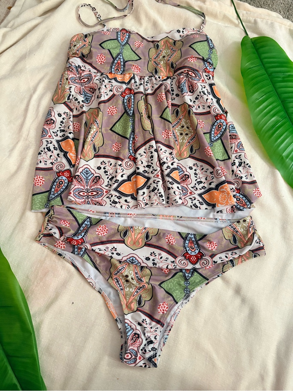 Patterned Two-Piece Swim Tankini Set in Multicolor brand new XL